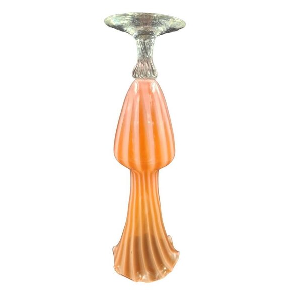 Vintage 8" Bud Vase Orange & White Swirl With Ruffled Edge Stemmed Styled base - Picture 7 of 8